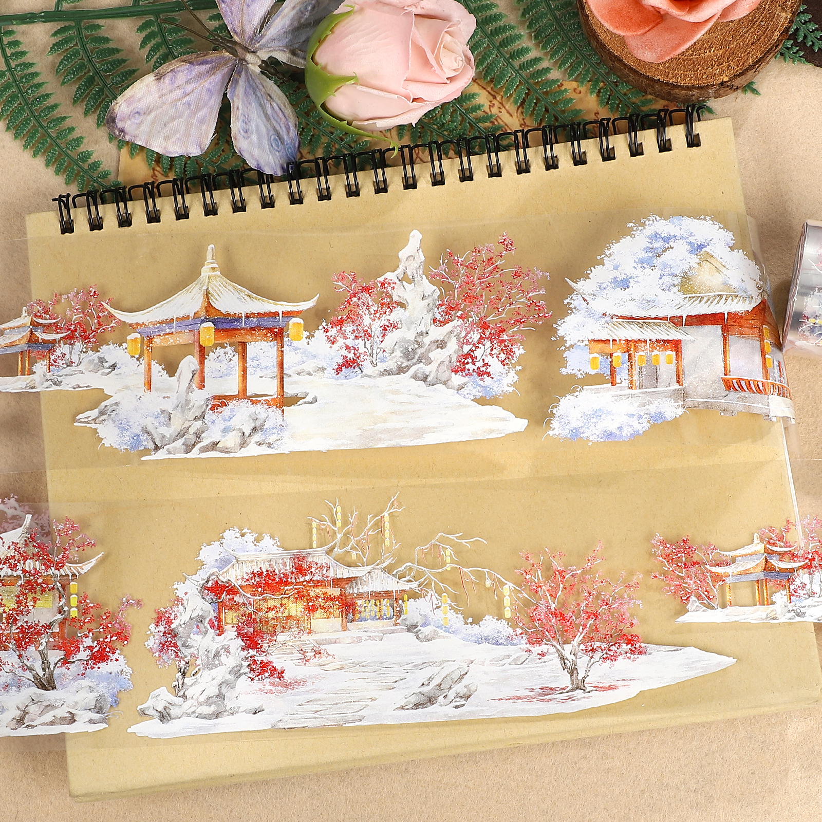 PET 테이프 - 70mm*5m 빈티지 스노우 플럼 보솜 파빌리온 풍경