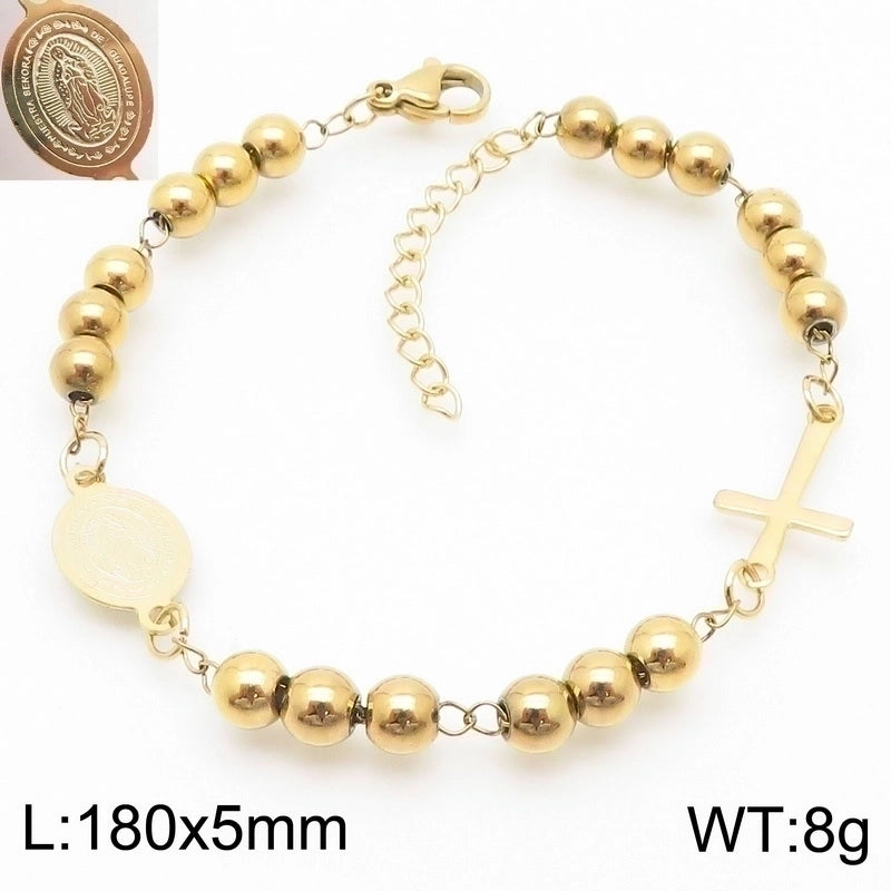 Basic Streetwear Cross Stainless Steel 18K Gold Plated Bracelets In Bulk