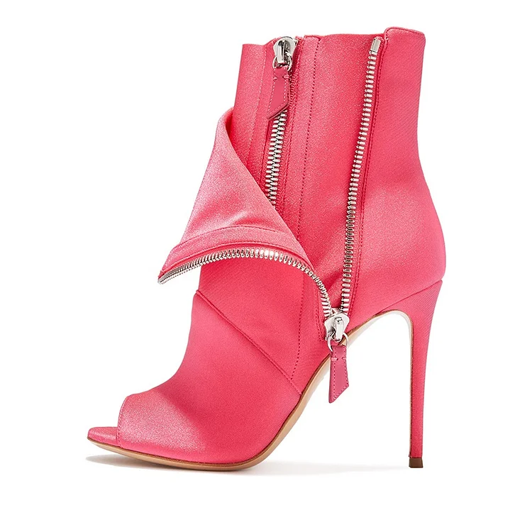 Pink Peep Toe Booties Stiletto Heel Zipper Detail Ankle Boots |FSJ Shoes