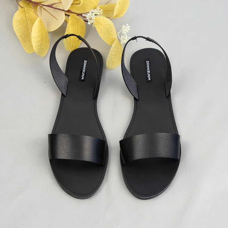 Qengg Women for 2022 Summer Beach Shoes High Quality Leather Shoes Woman Flat Style Back Strap Brand Ladies Shallow Footwear