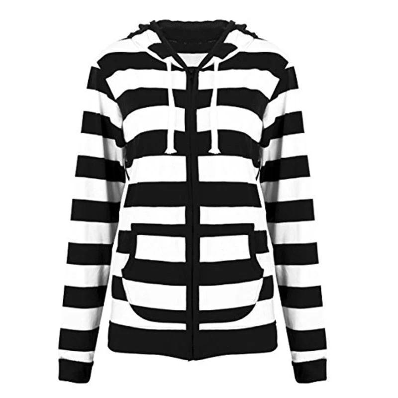 2020 Autumn Women Striped Hoodies Sweatshirt Long Sleeve Hooded Zipper Pockets Jackets Casual Plus Size Tracksuit Female Clothes