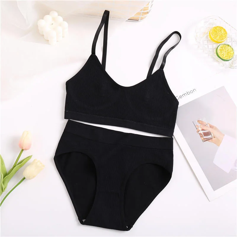 2PCS Bra Set Women Sexy Bralette Sexy Female Underwear Lingerie Ribbed Tops Girls Fashion Brassiere Basic Stretchy Tank Crop Top