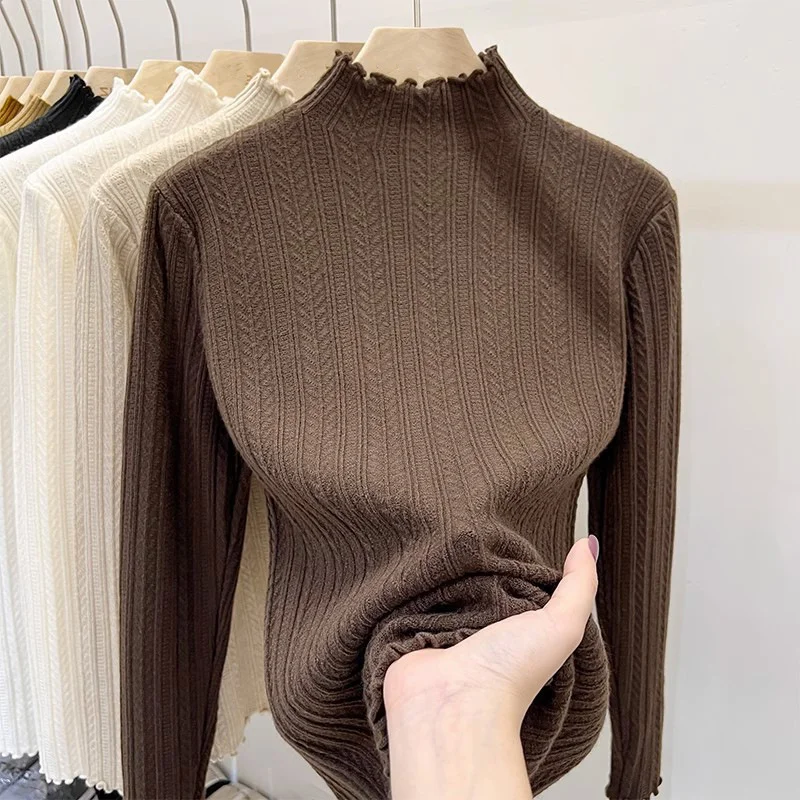 Athvotar Athvotar Ear Knit Shirt Half High Collar Bottoming Shirt Women With White Bottom Sweater 2025 Spring And Autumn New Top