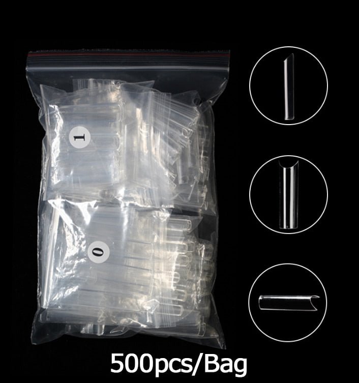 500pcs Extra Long Coffin Nail Tips Straight Square Tip C Curve Half Cover Clear Nature False Nails French Acrylic Salon Manicure