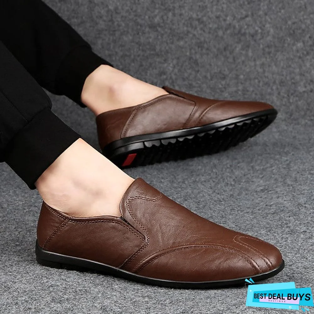 Men's Leather Shoes Pigskin Fall & Winter Casual Loafers & Slip-Ons Wear Proof Light Brown / Dark Brown / Black