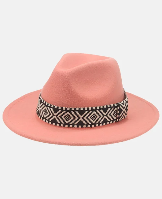 Vacation Wide Eaves Dome Tribal Pattern Fedora Hat 