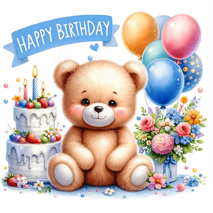 Birthday Bear 30*30CM (Canvas) Full Round Drill Diamond Painting gbfke