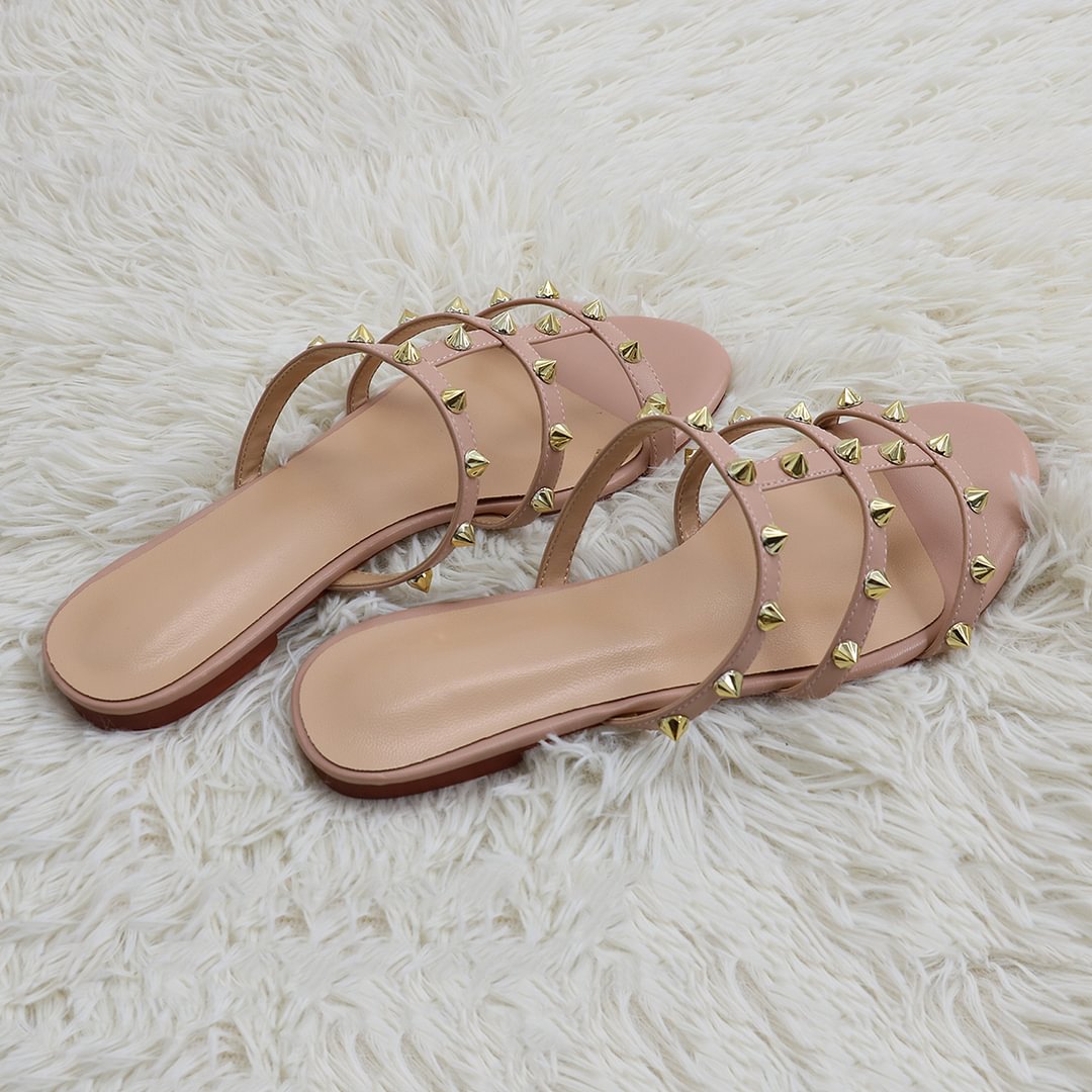 Women's Pointy Rivets Sandals Summer Daily Wear Flats-MERUMOTE