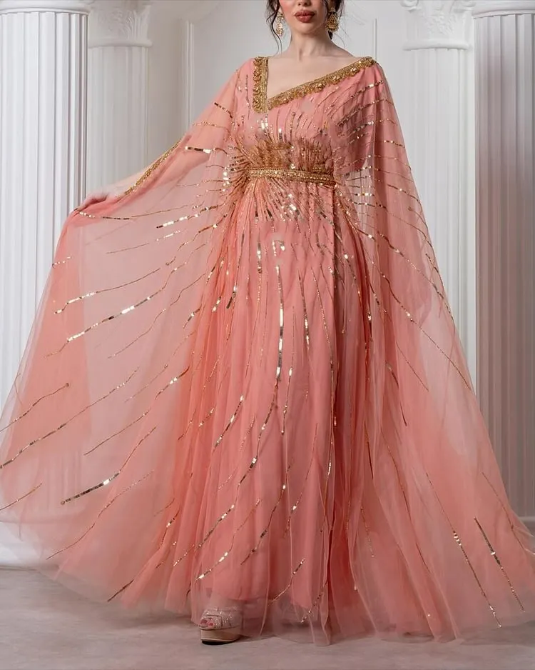 Women's Mesh Sequin Kaftan Dress