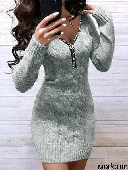 Regular Fit V Neck Sweater Dress