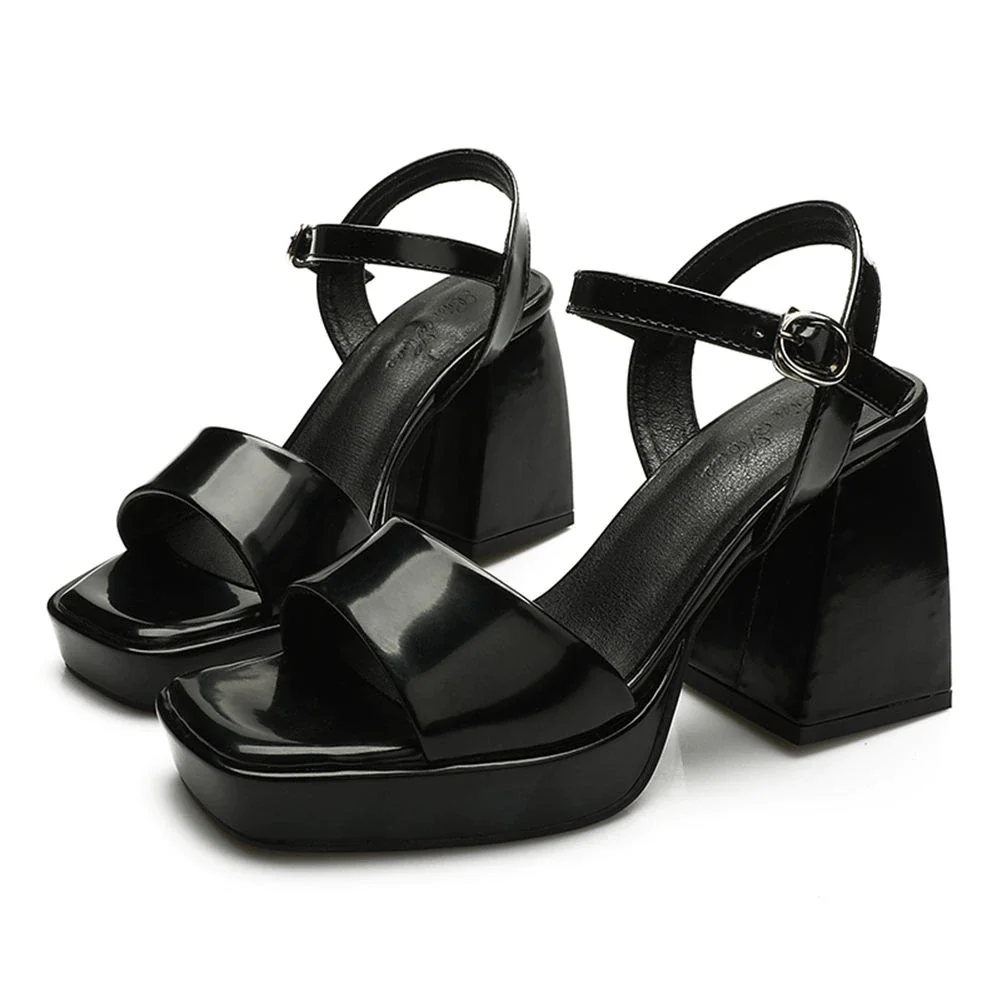 Qengg Toe Platform Block High Heels Sandals Women Summer Wihte Buckle Casual Dress Brand Design Heeled Shoes Women