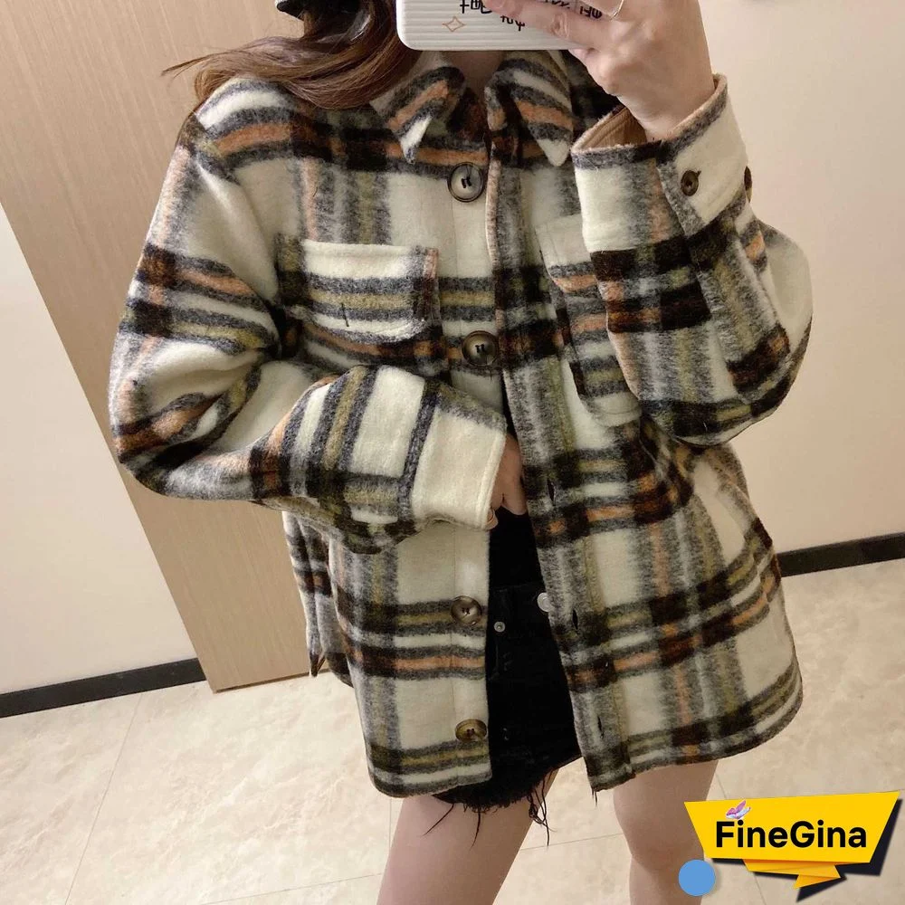 Dyed Pocket Overshirt Check Wool Blend Shirt Jacket