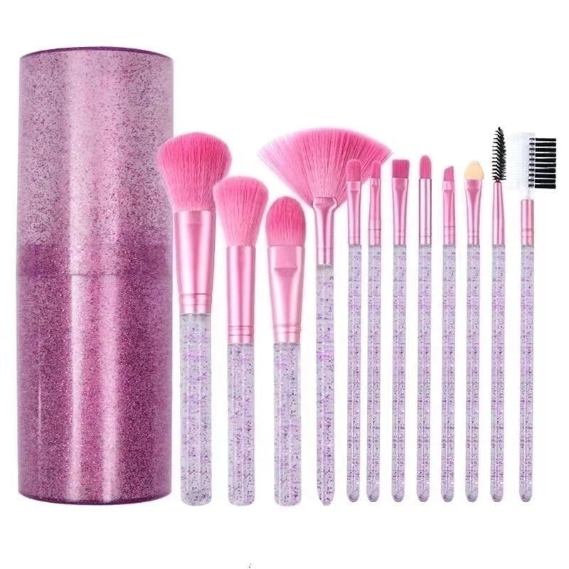 Lady Plastic Corrugated Nylon Wool Plastic Handle Makeup Brushes 1 Set