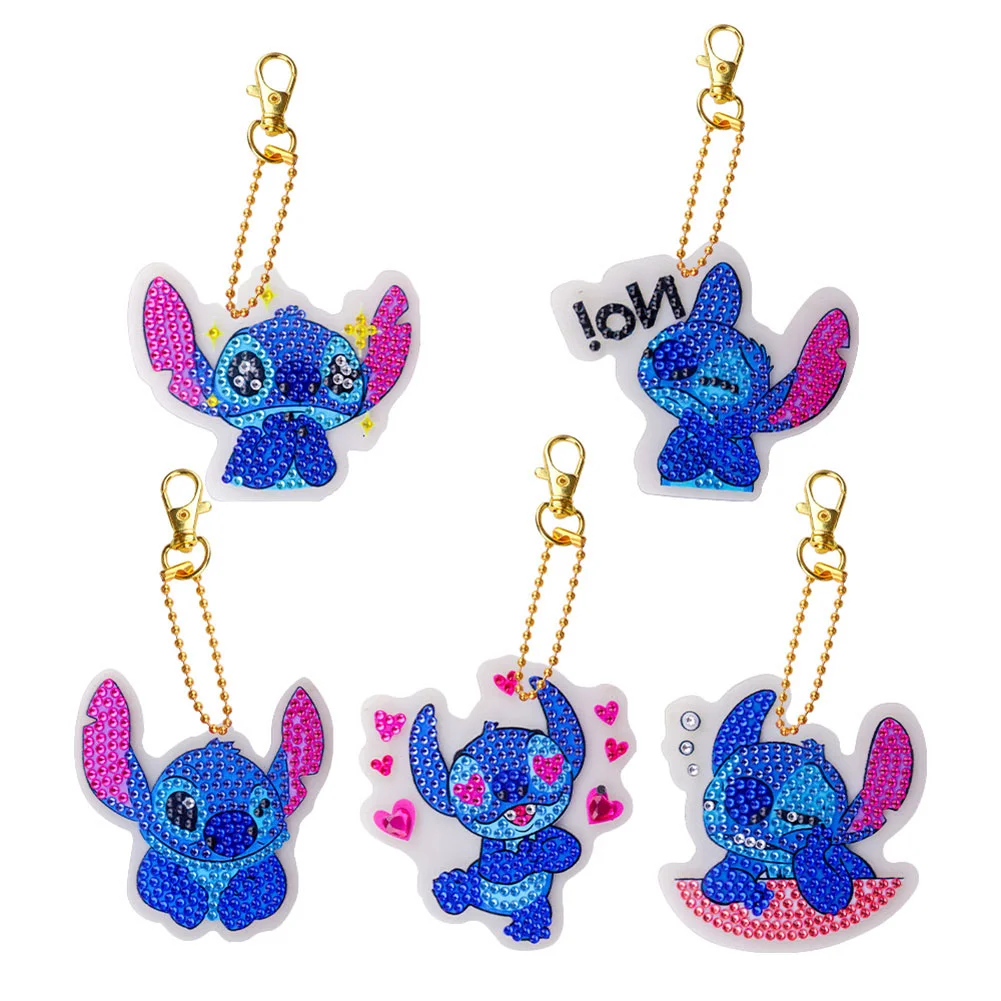 5Pcs Stitch Diamond Painting Keychain, Special Shaped Diamond Art Keychains, DIY Keychain Decoration Pendant Gift for Kids Adults(Double Sided)