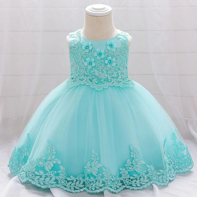 Uveng Pink Lace Baptism Baby Girl Dresses Party Wedding Evening 1st Birthday Kids Prom Princess Toddler Clothes 18 24 Month