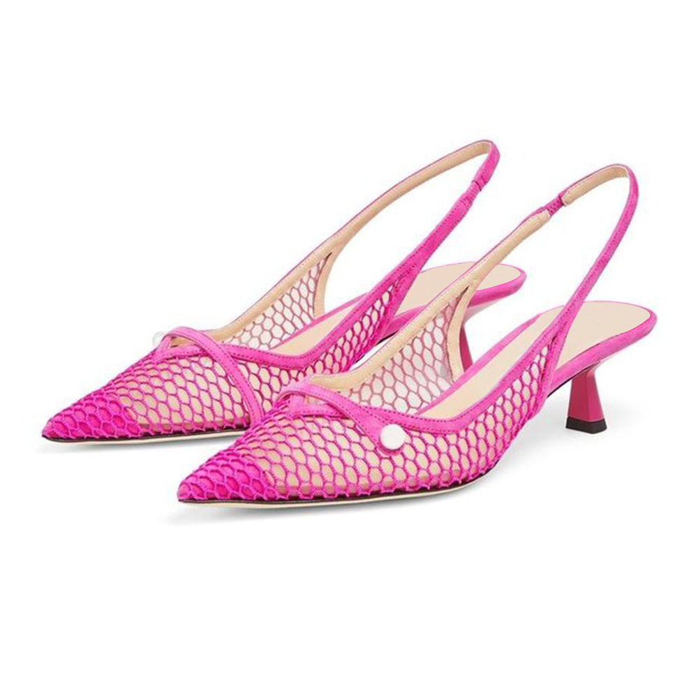 Pink  Mesh Closed Pointed Toe Slingback Pumps With Stiletto Heels Nicepairs
