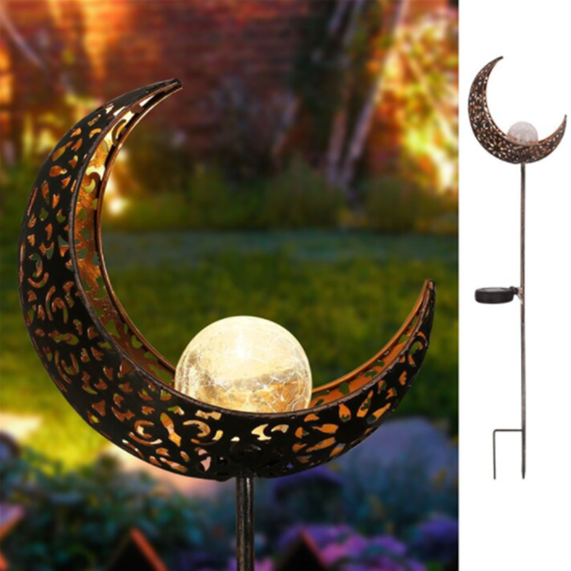  Garden Solar Lights Pathway Outdoor Moon Crackle Glass Globe Stake Metal Lights,Waterproof Warm White LED for Lawn,Patio or Courtyard (Bronze)、、sdecorshop