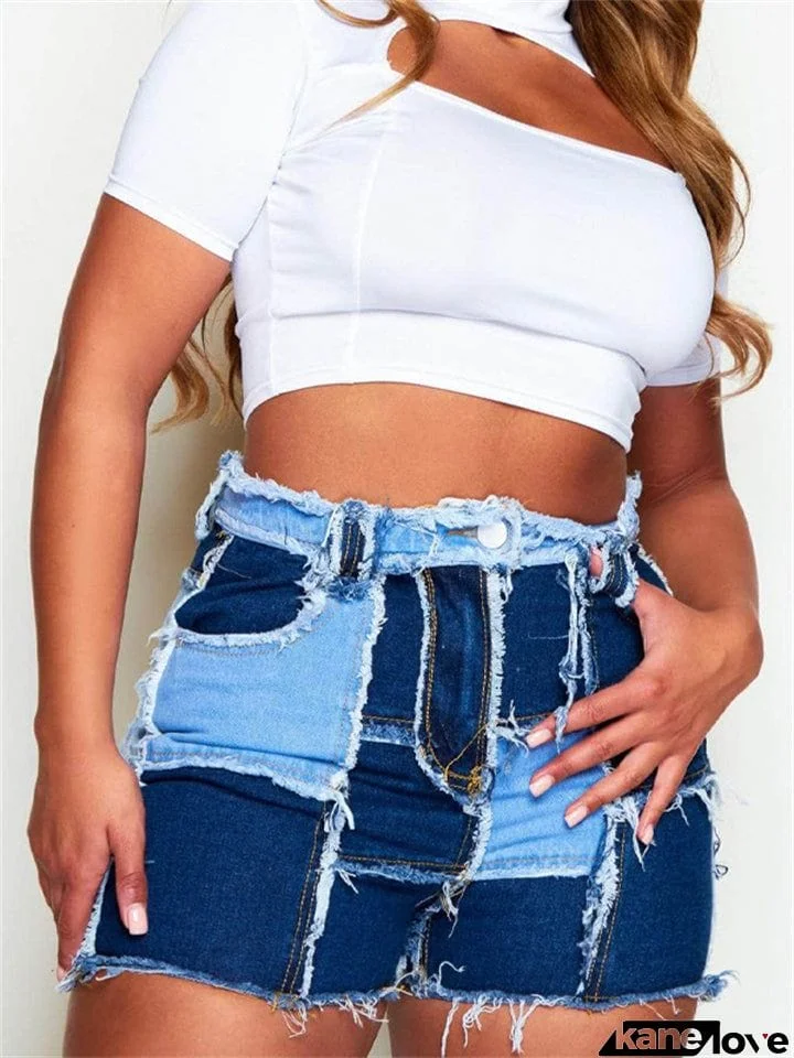 Female Hot High-waisted Ripped Blue Short Jeans