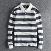 Retro Striped Washed Terry Casual Lapel Long-Sleeved Polo Shirt