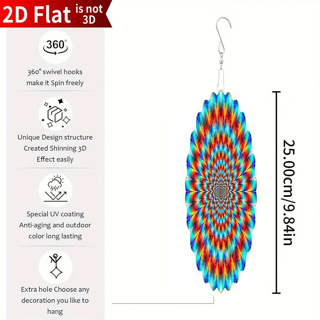 Mandalas Hanging Wind Spinner 360 Degree Rotating 3D Garden Wind Spinners 10-Inch Hanging Wind Catcher Art Gift for Home Garden Halloween Christmas (07)
