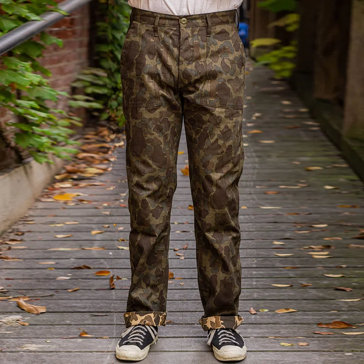 Retro Camouflage Cotton Straight Three-Dimensional Bag Pants