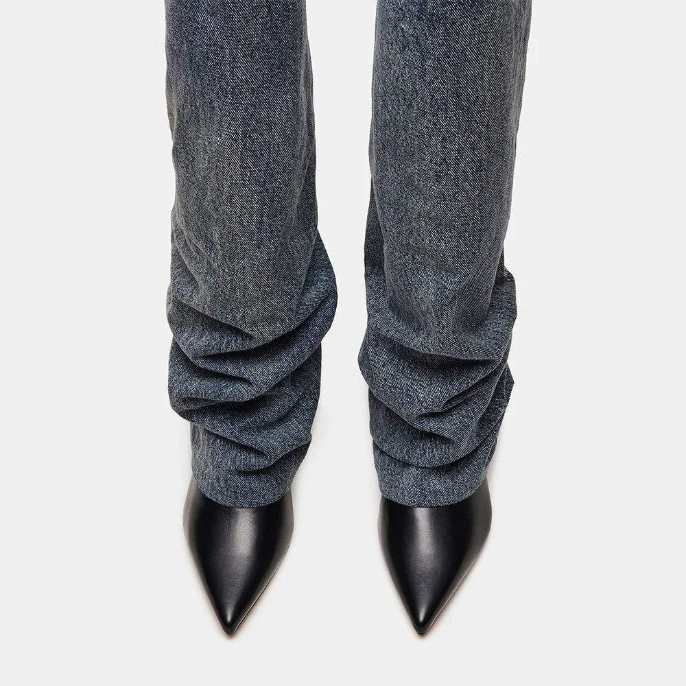 Women's Black & Blue Stiletto Heel Fold Over Slouch Knee High Boots