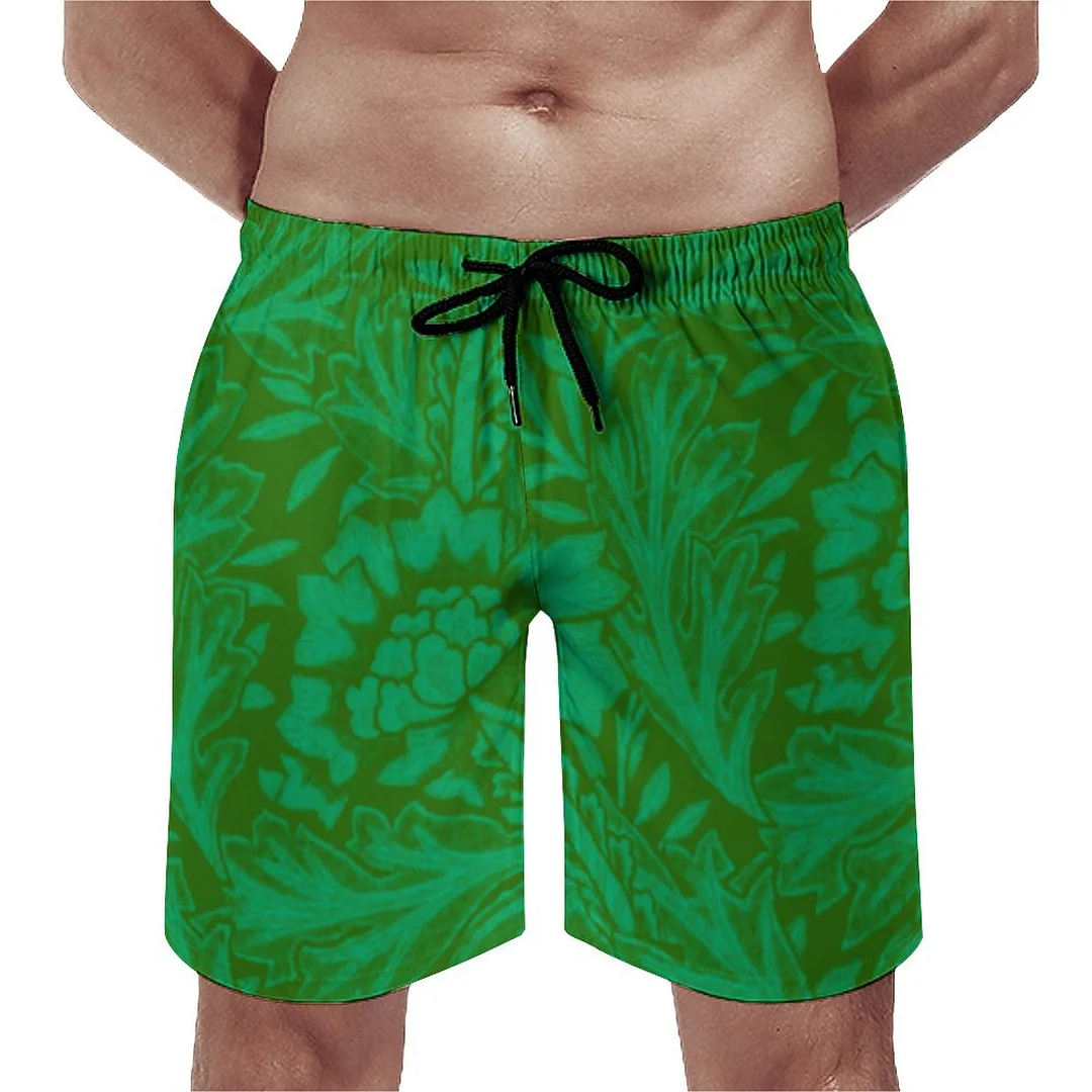 Anemone In Forest Green A William Morris Men's Swim Trunks Summer Board Shorts Quick Dry Beach Short with Pockets