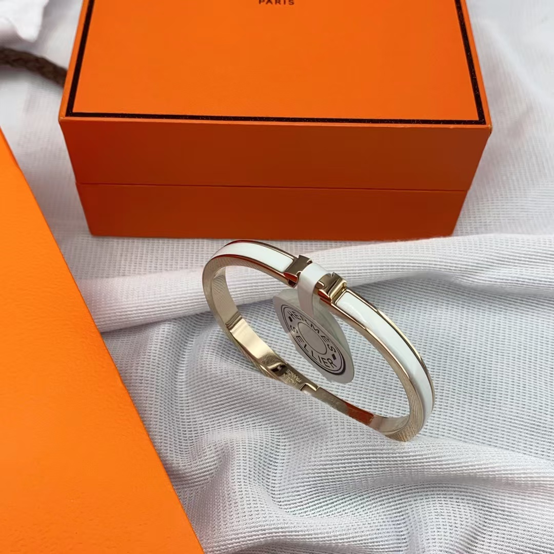 Buy replica Hermes H White Enamel Bracelet and replica jewelry from PICKS Jewelry
