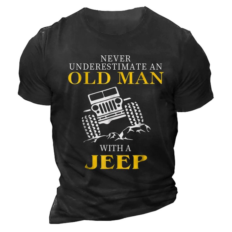 Awesome Never Underestimate An Old Man With A Jeep Men's Cotton T-Shirt、、URBENIE