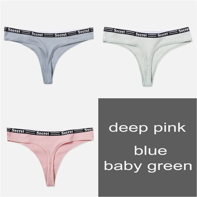 3PCS/Set Women Cotton Panties Thong Underwear G-String Underpants Sexy Briefs Lingerie Female Letter Embroidery Low Waist Pantys