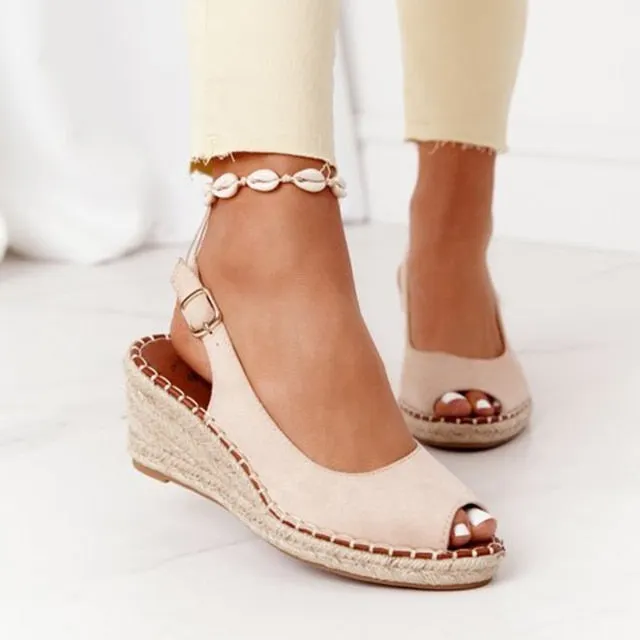 2021 Fashion Buckle Peep Toe Women Sandals Wedges Comfort Lightweight High Heels  Wear-resistant Women Office Wedding Sandals