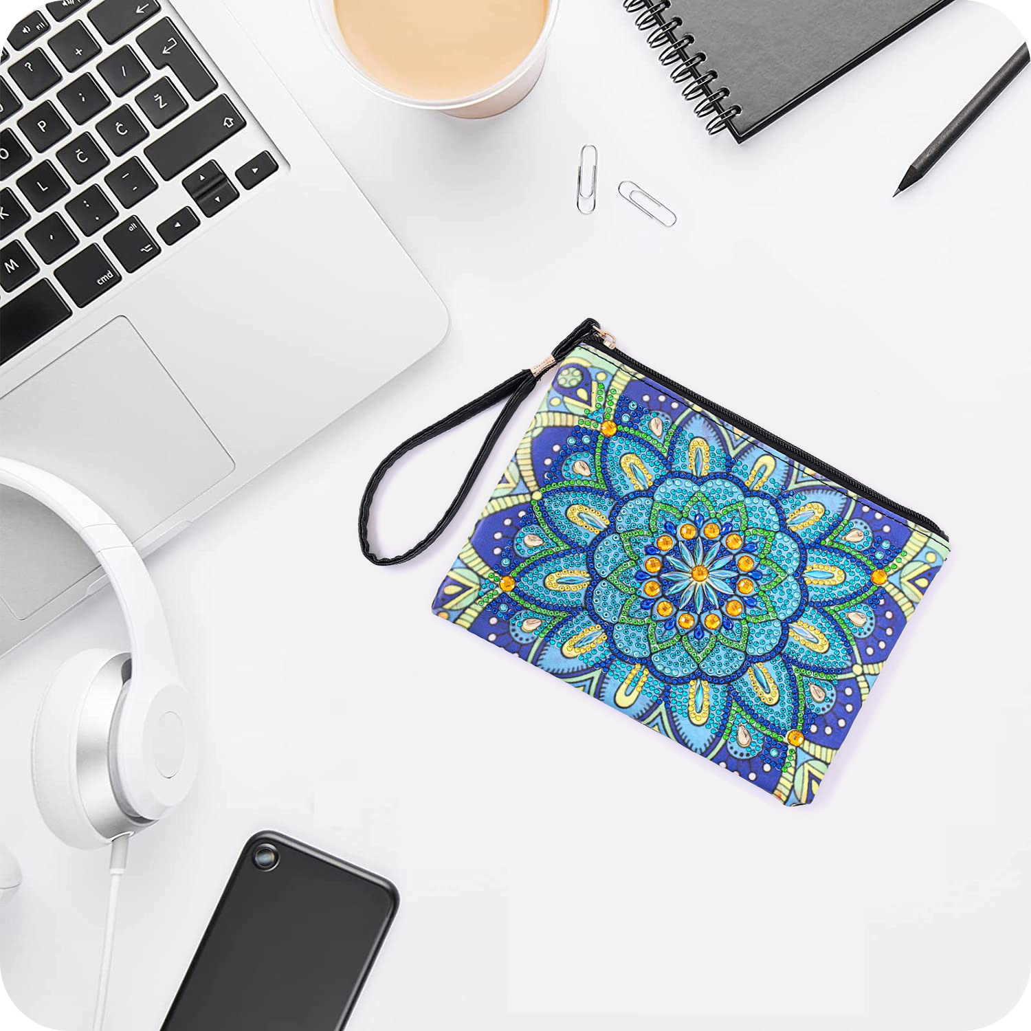 Cross mirror 5D DIY Diamond Painting Handbag Makeup Bag, Flower Style Handmade Diamond Art Craft Bag