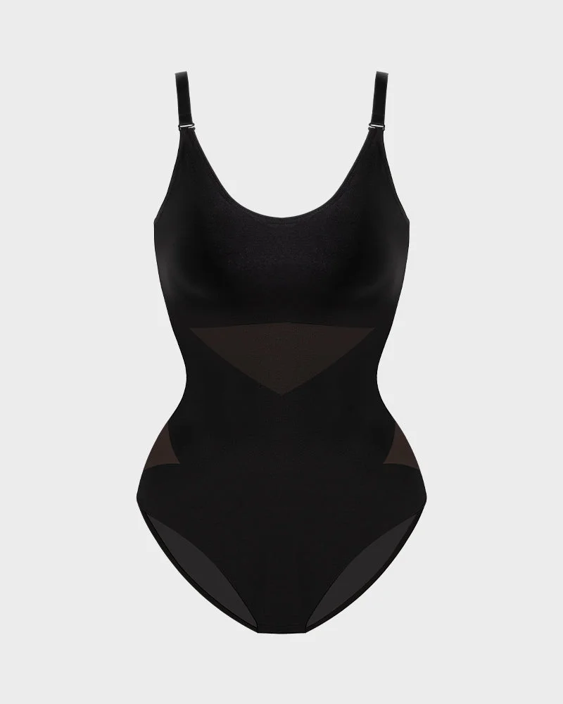 Criss-Cross Mesh Panel Sculpting Bodysuit