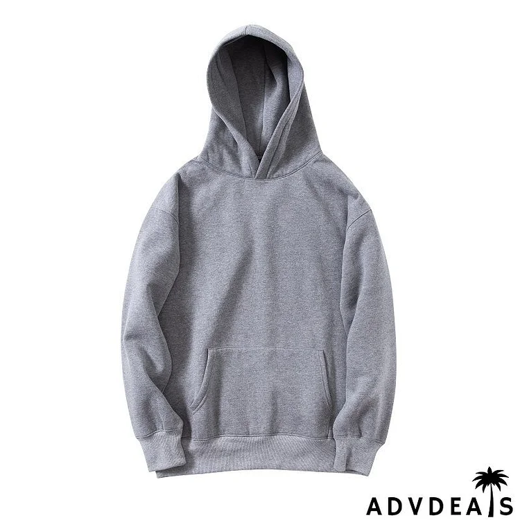 Men Casual Loose Round Neck Long-Sleeved Solid Color Hoodie