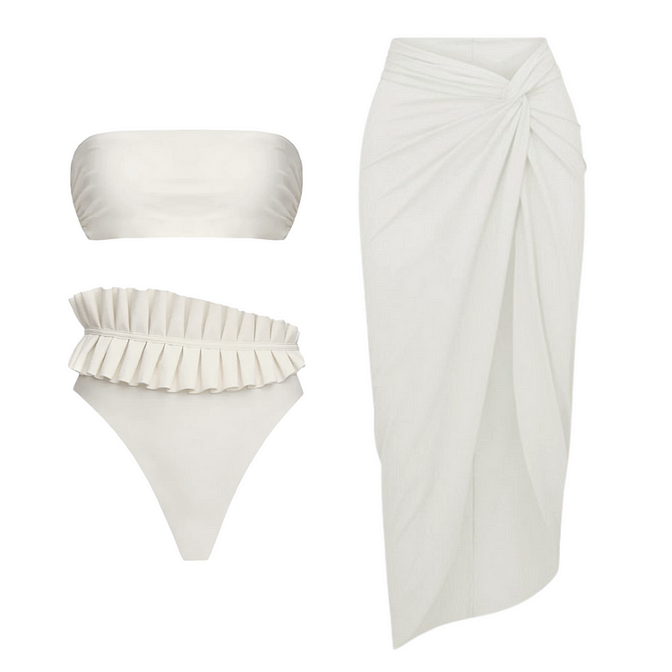 Detachable Ruffle White Bikini Swimsuit and Skirt Flaxmaker