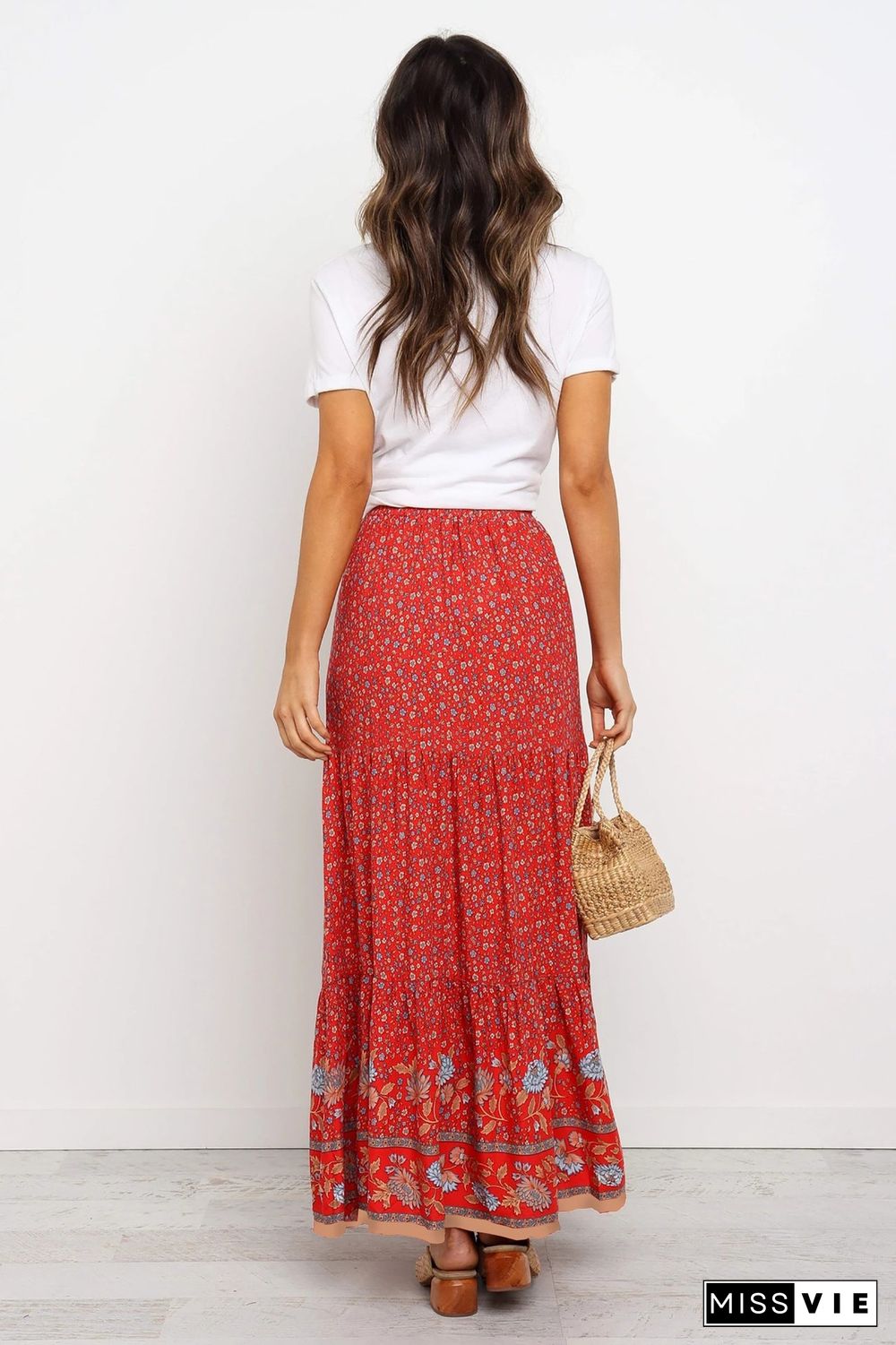 Floral Boho Casual Maxi Skirt