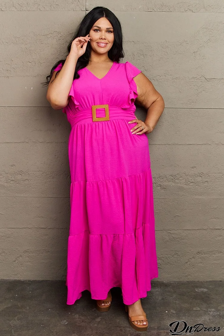 GeeGee Fancy Fizz Plus Size Tiered Side Slit Maxi Dress