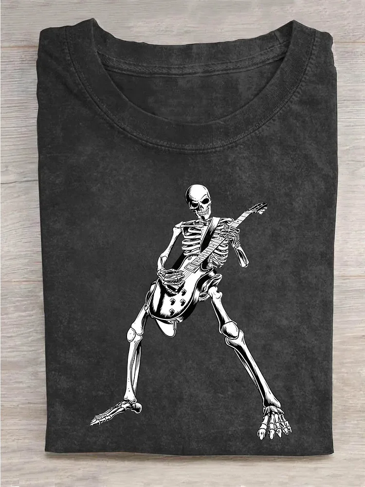 Teecade Teecade  Vintage Guitar Skull Short Sleeve T-shirt