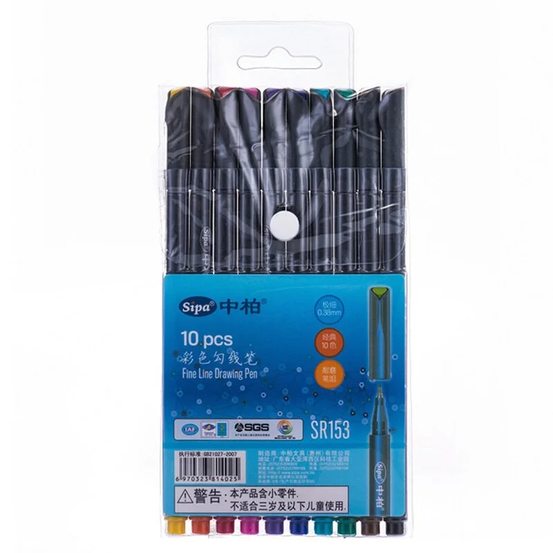 10 Colors 0.38mm Fiber Marker Pens Fineliners Watercolor Based Sketch Drawing Art Felt Tip Fine Hook Line Pen Fine point liner