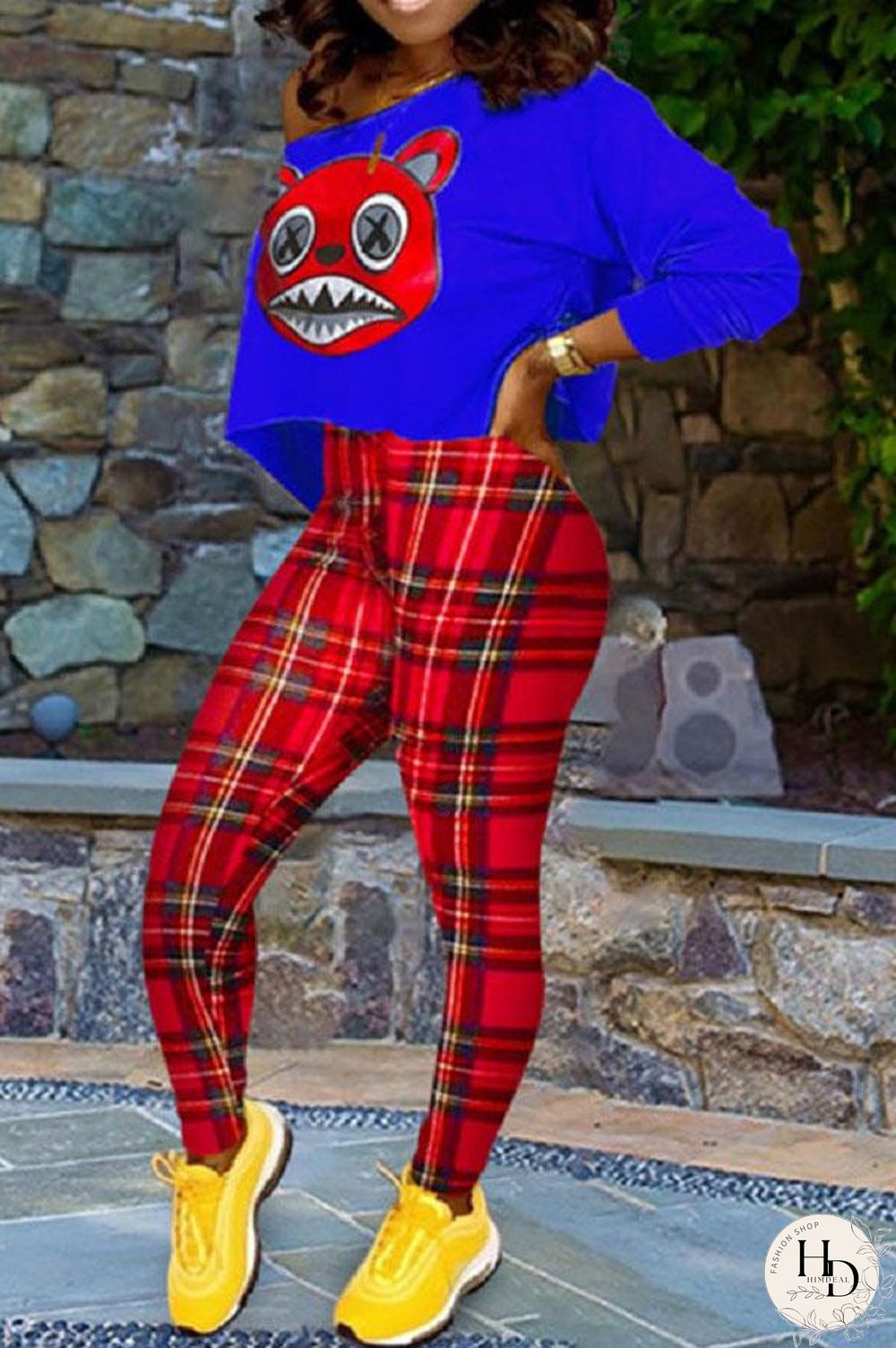 Fashion Lovely Plaid Print Two Piece