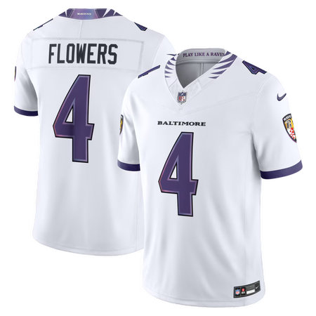 Youth Baltimore Ravens #4 Zay Flowers Nike White Vapor F.U.S.E. Sewn Down Limited Jersey