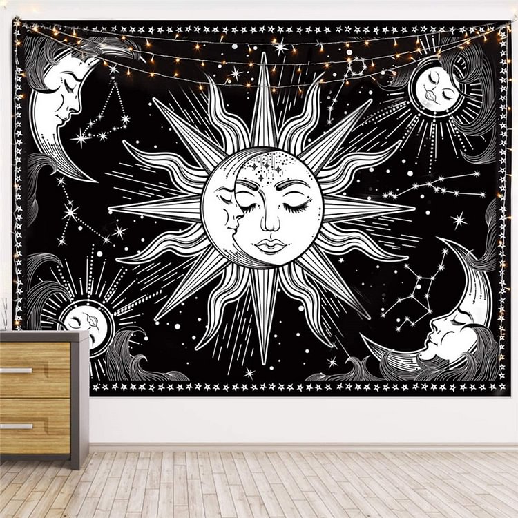【Limited Stock Sale】Tapestry - White Black Sun Moon Mandala Big