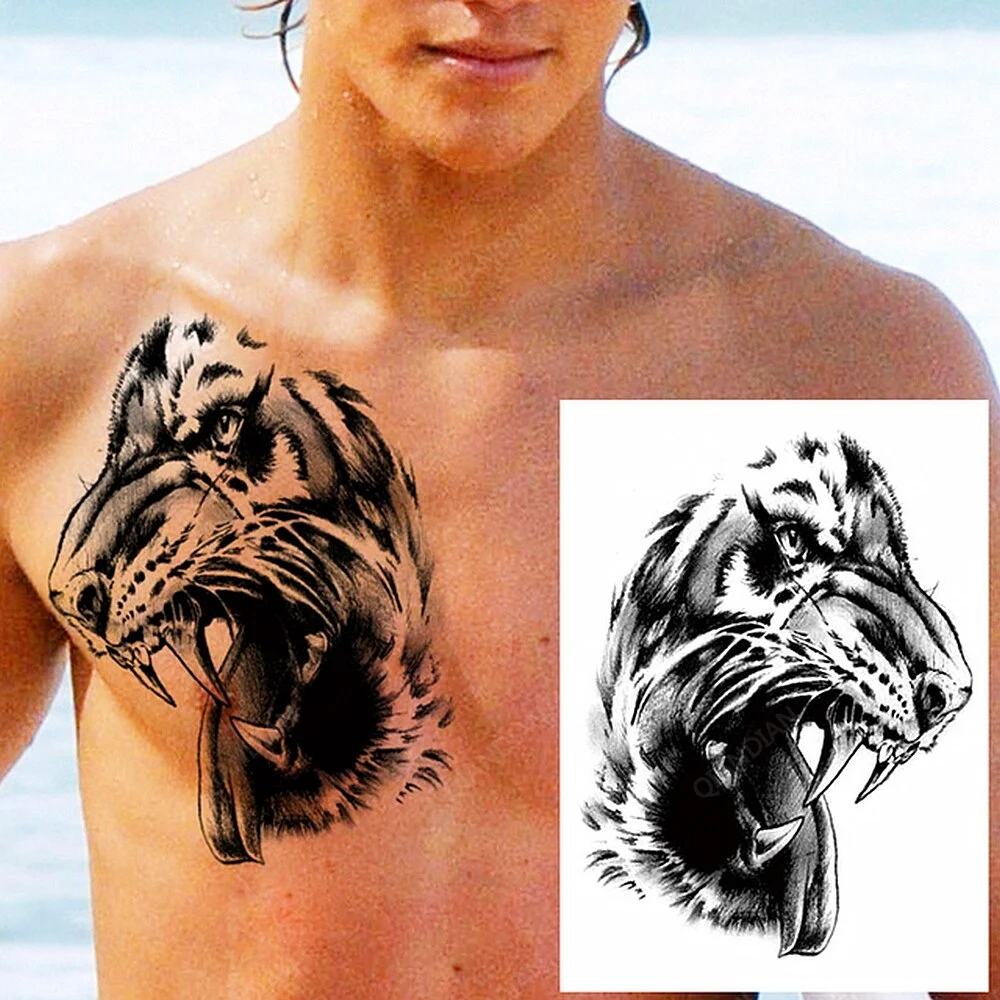 Sdrawing Lion Man Temporary Tattoos Sticker Waterproof Fox Wolf Fashion Animal Realistic Fake Body Arm Art Sleeve Tatoo Women Totem