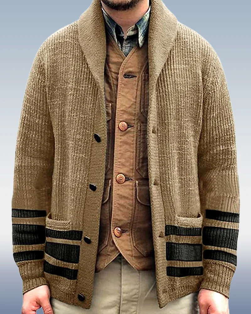 Men's Lapel Striped Jacquard Sweater Jacket