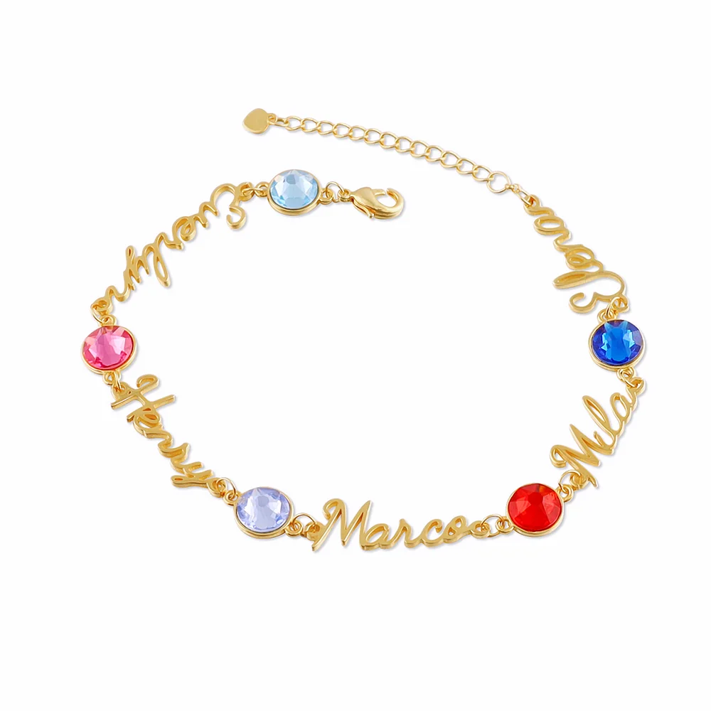 Personalisierter 5 Namen mit Geburtsstein Armband n5-b5 Kettenmachen