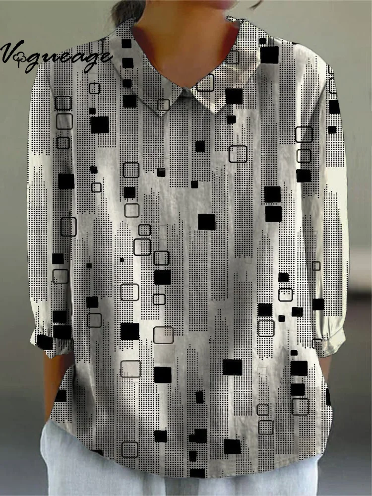 Fashionable Black And White Striped Plaid Print Women Doll Collar Shirt