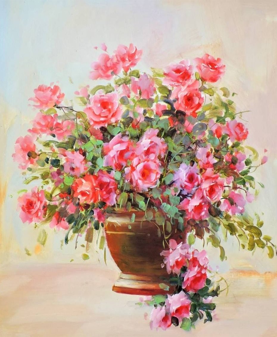 Fresh Pink Flowers Pot DIY Painting