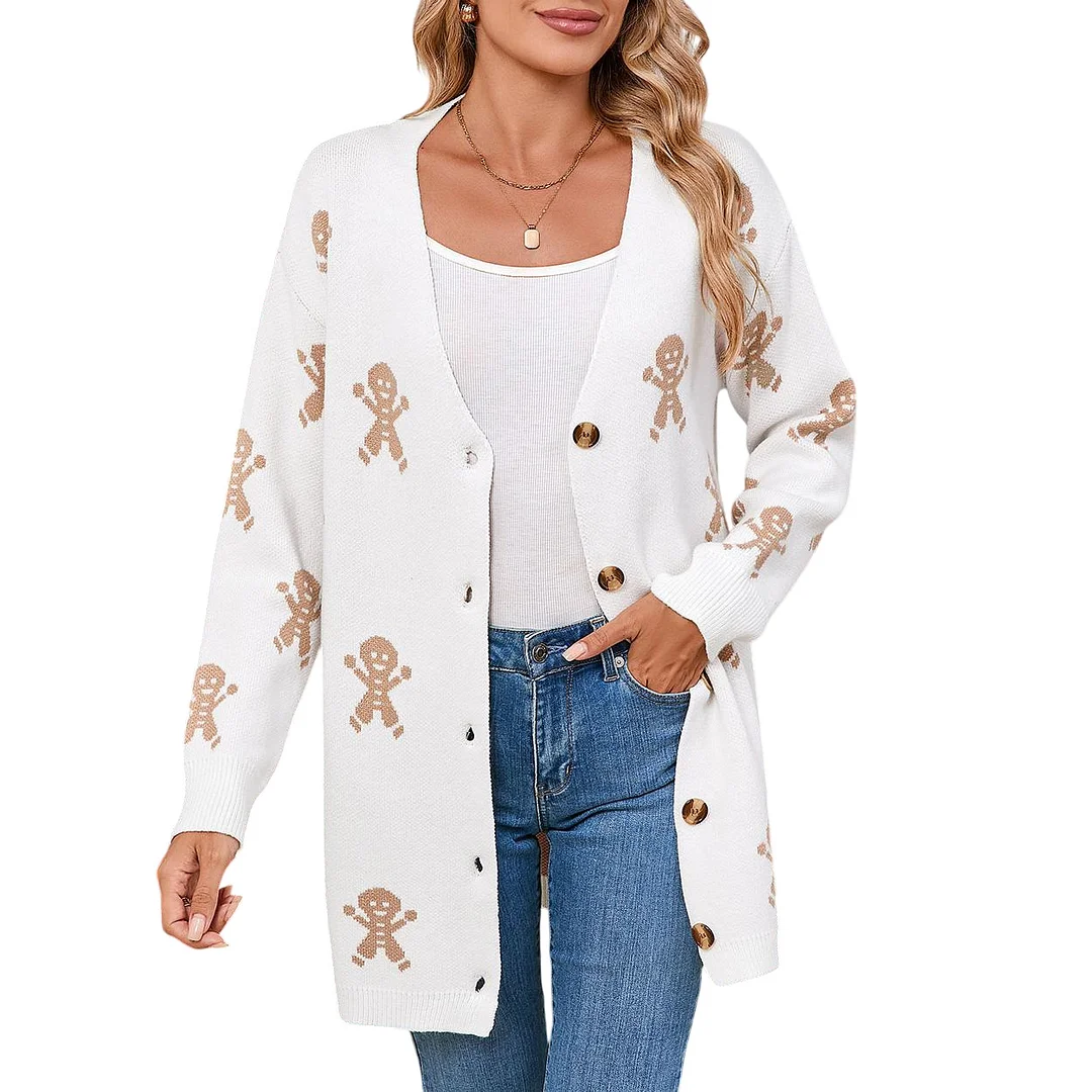 Athvotar Athvotar And Winter New Sweater Female Christmas Cartoon Embroidered Long Knitted Cardigan Jacket
