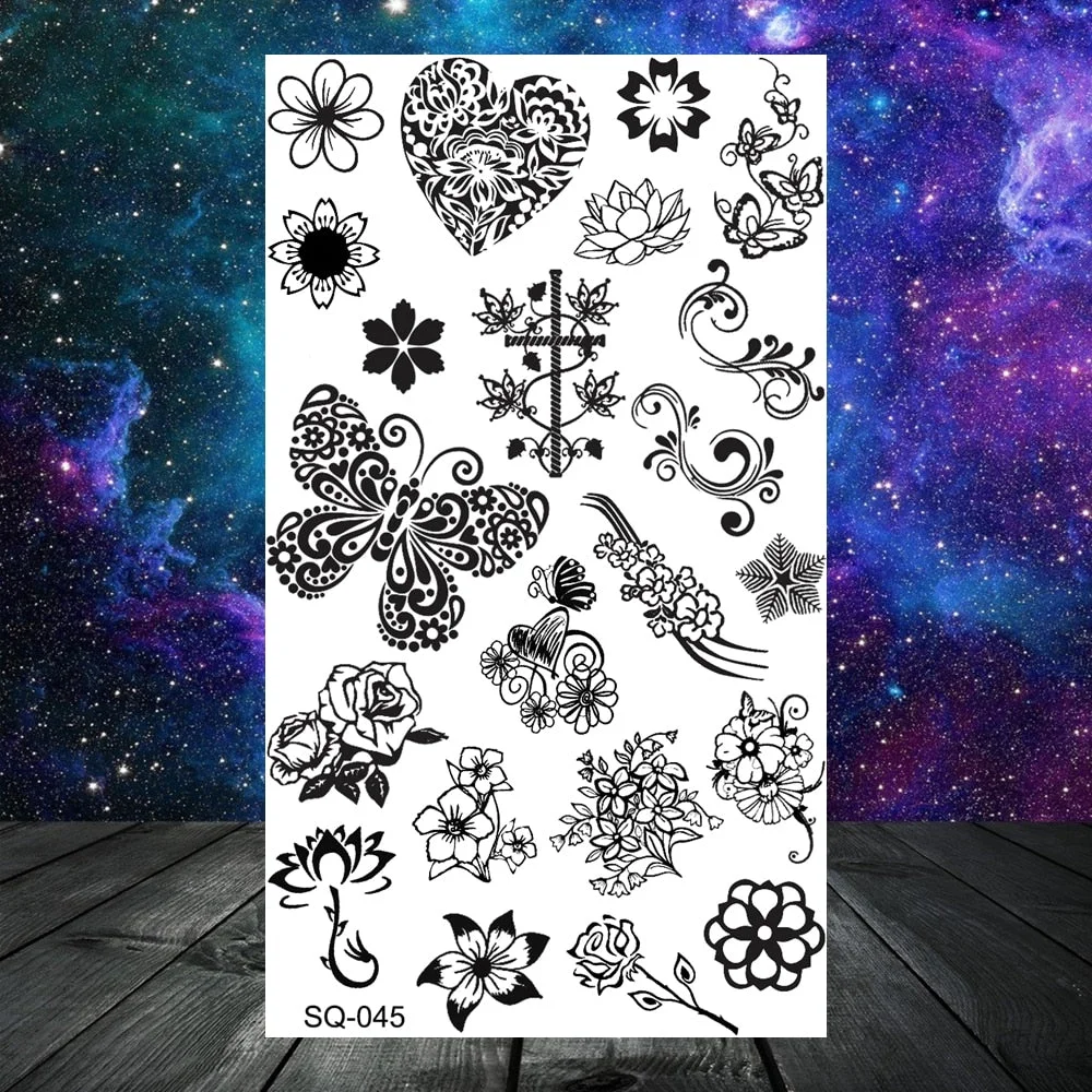 Small Skull Henna Feather Arrow Temporary Tattoos For Women Adult Kids Cross Scorpion Anchor Fake Tattoo Neck Arm Finger Tatoos