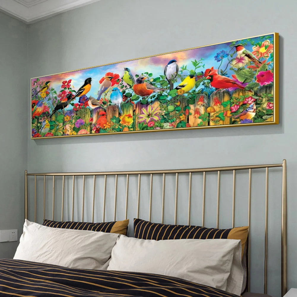 Diamond Painting - Full Round Drill - Fence Birds(90*30cm)